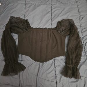 SHEIN Black Sheer Sleeve Blouse